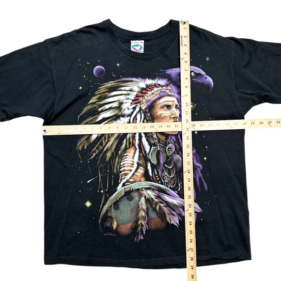 Vintage 90s Liquid Blue Indian Chief Native Skull 1999 Black T Shirt Mens XL - Picture 8 of 8